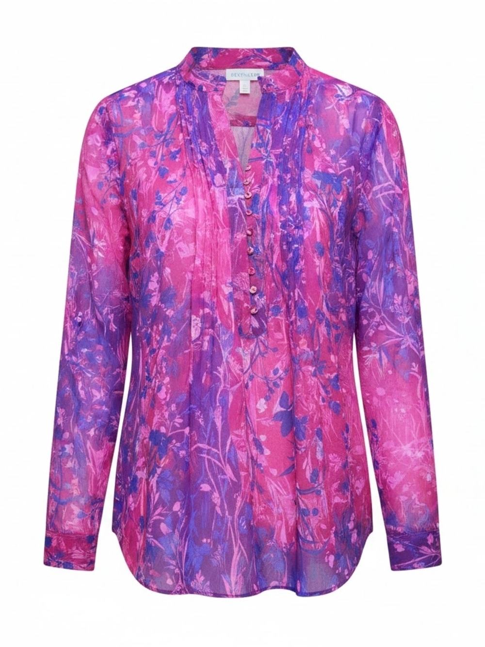 COLDWATER CREEK | Pintuck Blouse Semi Sheer Button Front Magenta Floral Top | 1X